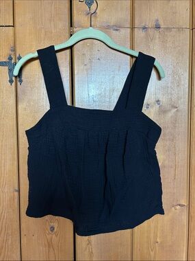 DREW Black Square-Neck Wide-Strap Cropped Tank Top